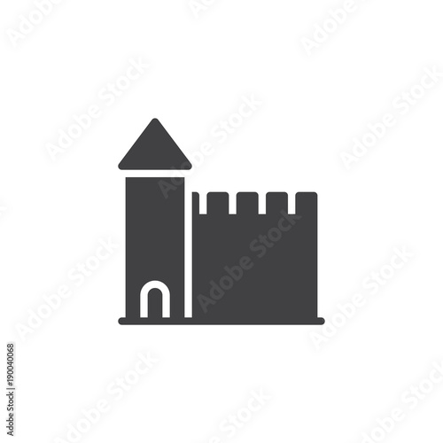 Castle tower icon vector, filled flat sign, solid pictogram isolated on white. Ancient fortress symbol, logo illustration.