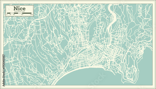 Nice France City Map in Retro Style. Outline Map.
