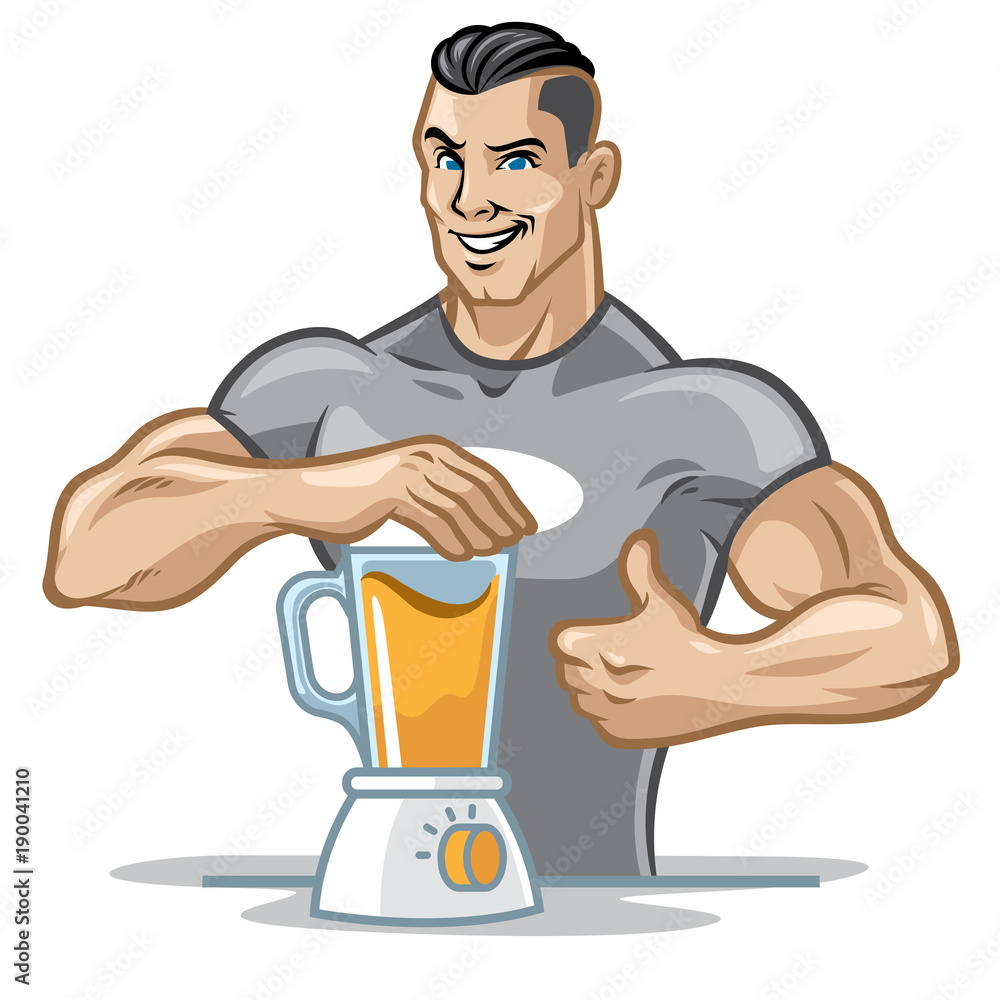 fitness men preparing his healthy meal by using blender