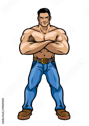 man with muscle body crossed the arm