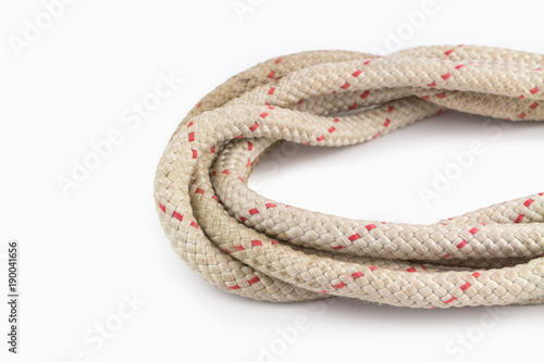 Closeup of old rope on white background