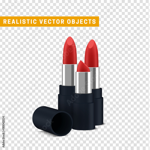 Red isolated set lipstick with transparent background.