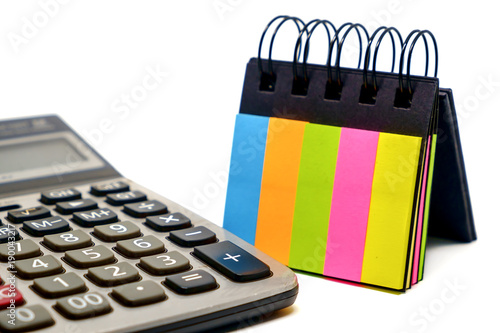 Calculator and colourful pa...