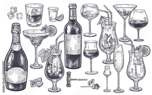 Alcoholic drinks set.