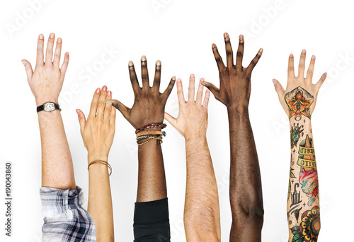 Принти на полотні Diversity hands raised up gesture