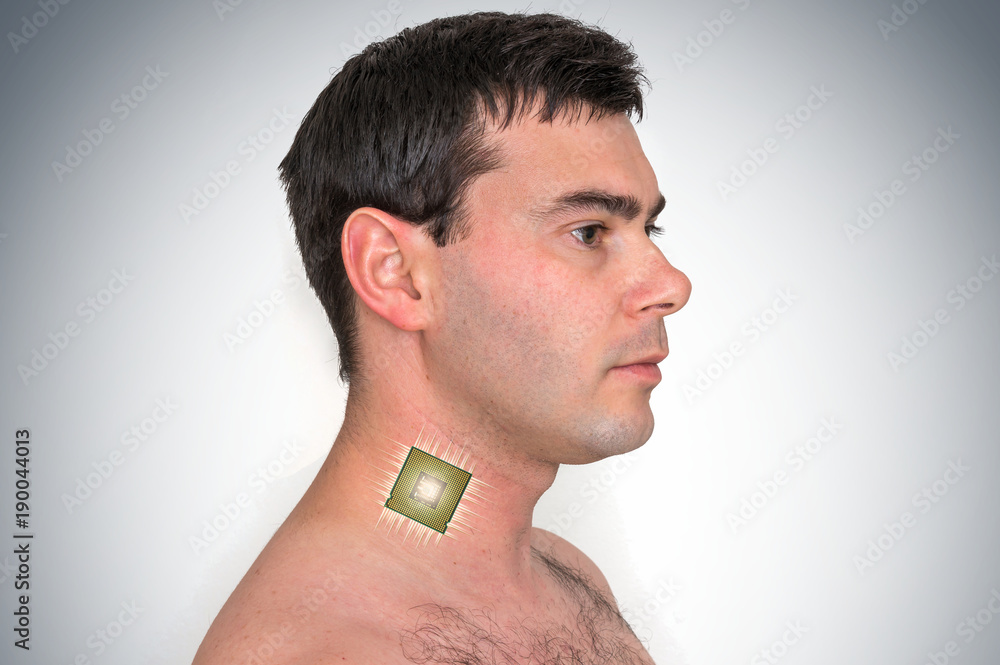 Fototapeta premium Bionic chip (processor) implant in male human body