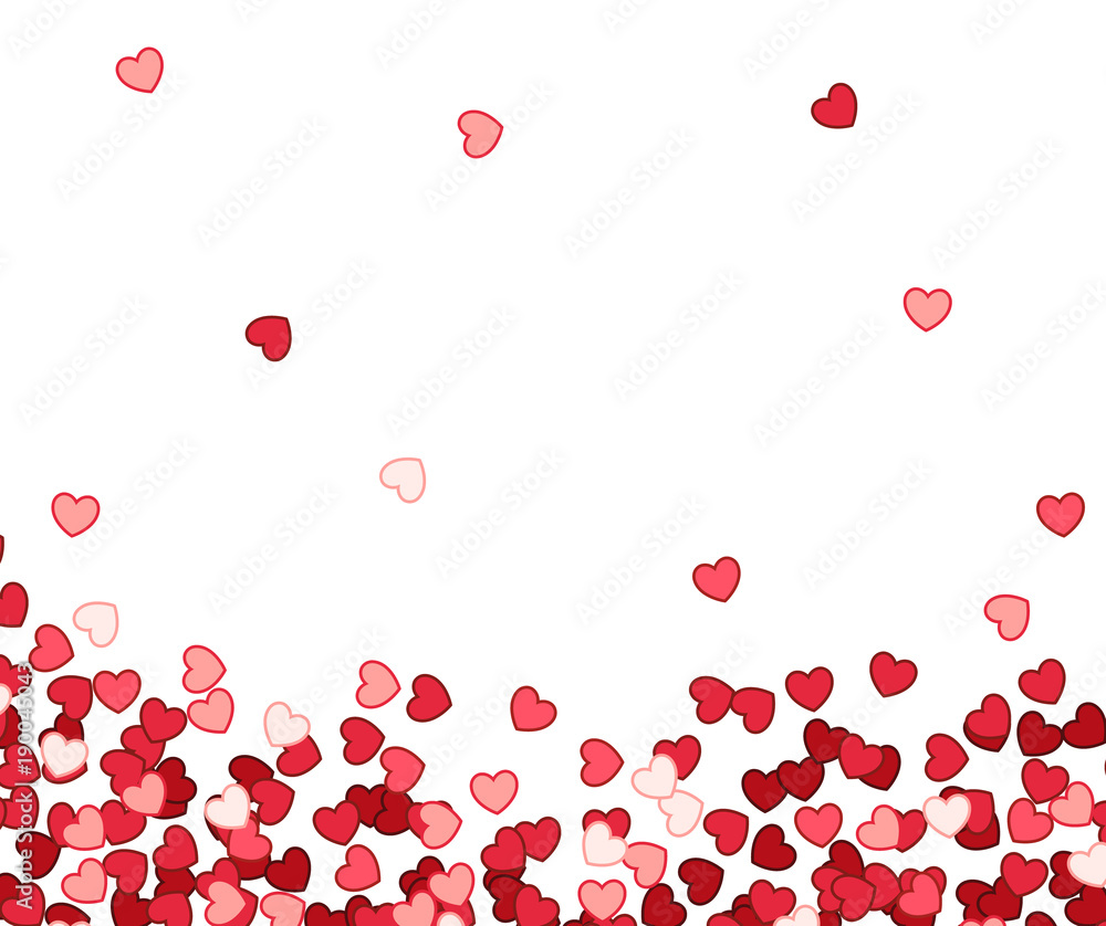 Happy Valentines Day. Romantic love background with red and pink heart confetti isolated on white. Vector illustration