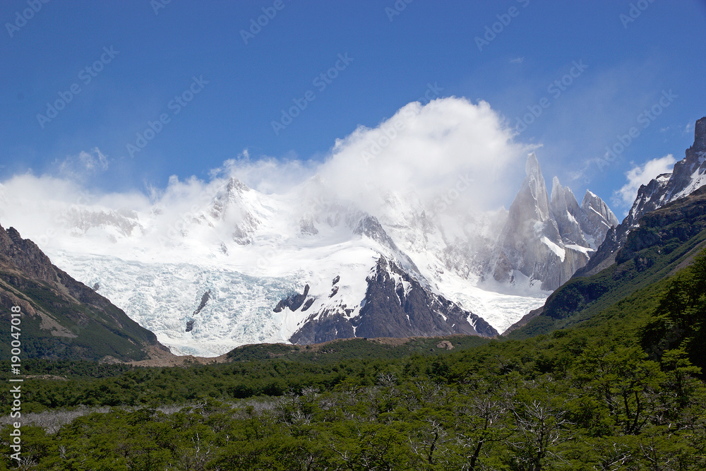 Glacier Torre and Cerro Torre Group at the Los Glaciares National Park, Argentina
