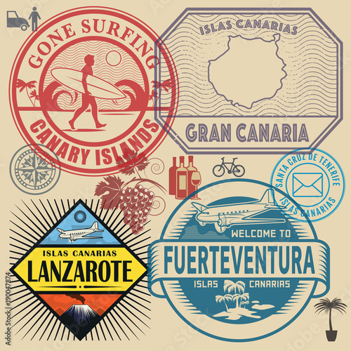 Travel stamps or symbols set Canary Islands