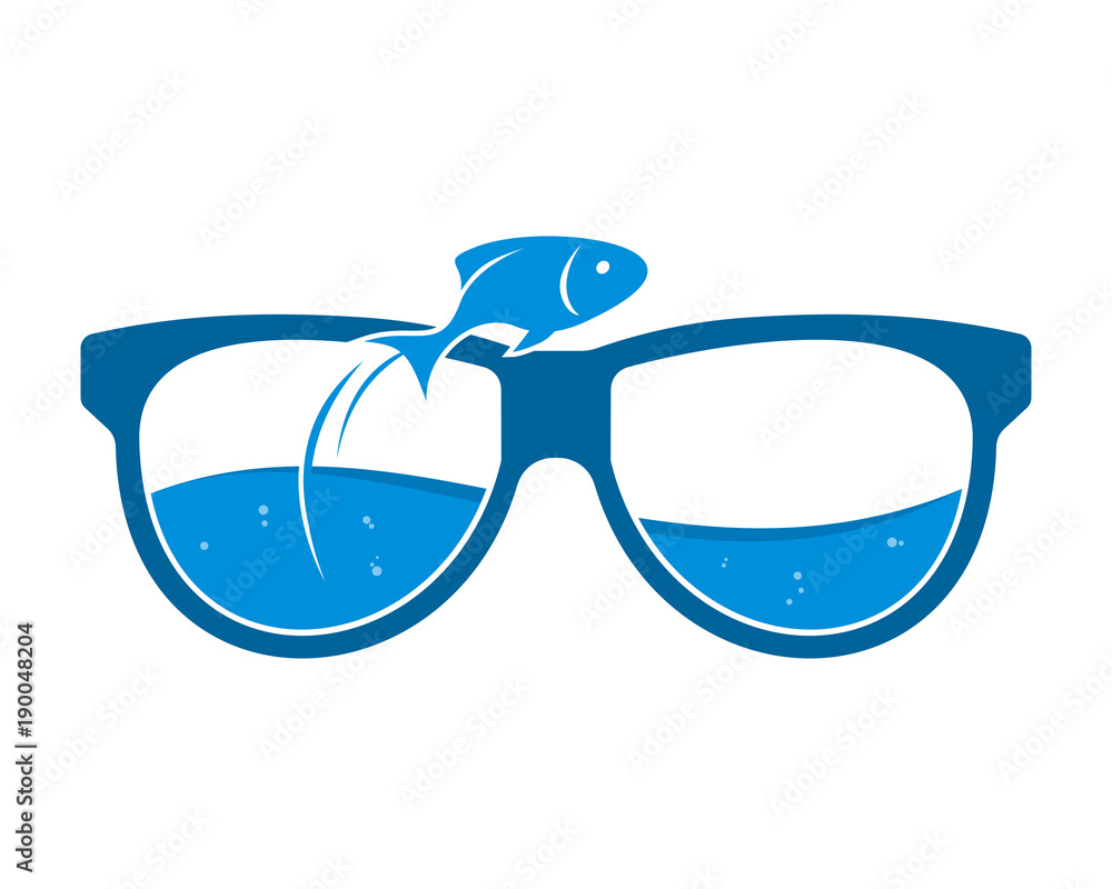 jump fish aquarium eye glasses optics image vector icon logo Stock