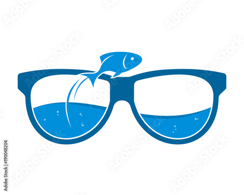 jump fish aquarium eye glasses optics image vector icon logo