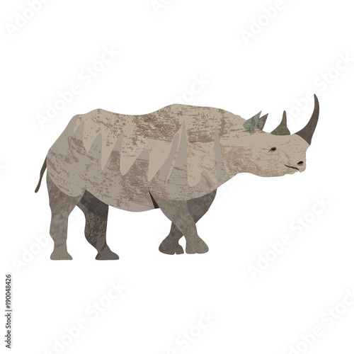 Detailed illustration of an adult rhinoceros in a profile view. photo