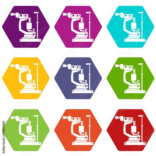 Phoropter icon set color hexahedron