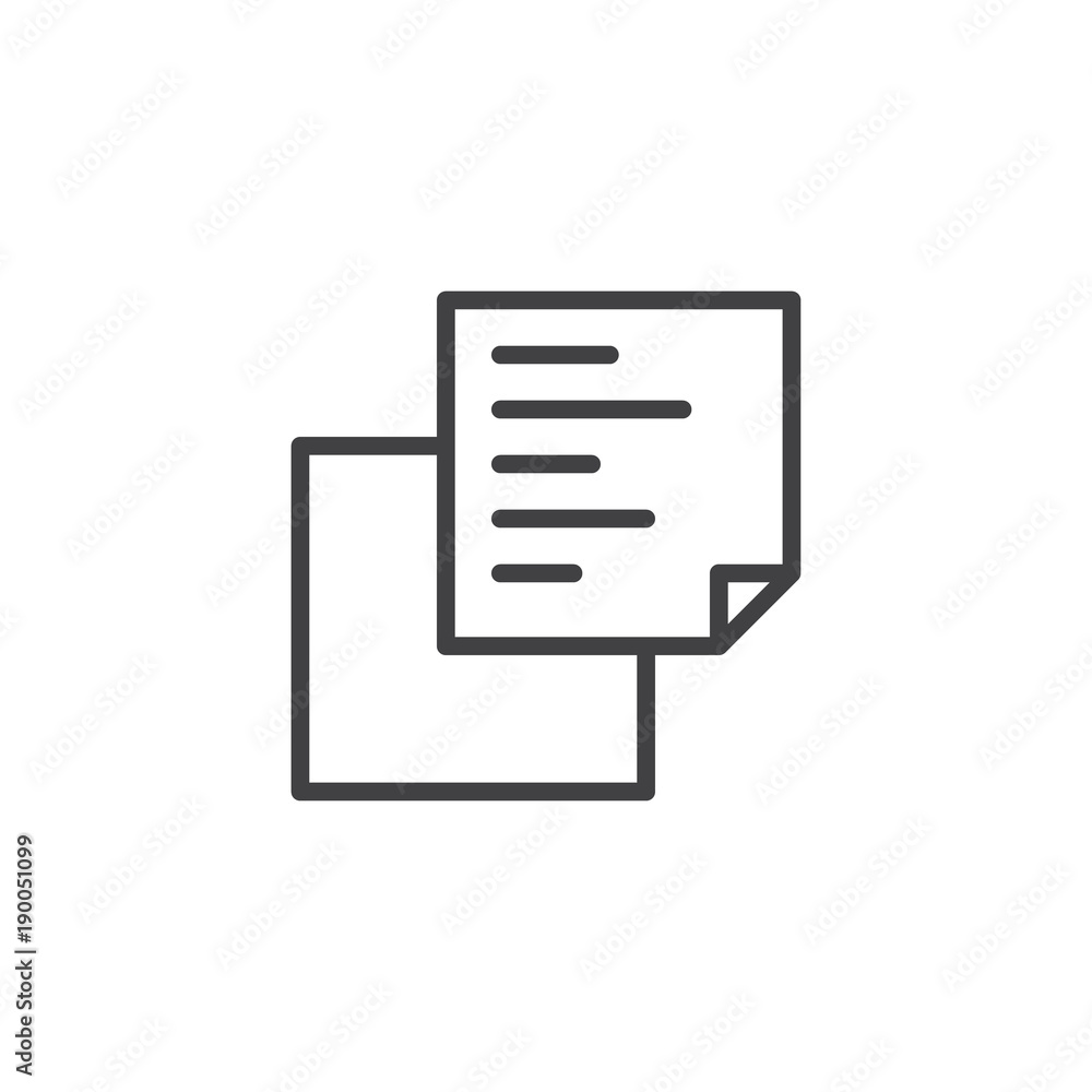 Document copy line icon, outline vector sign, linear style pictogram isolated on white. Sticky notes symbol, logo illustration. Editable stroke Document copy line icon, outline vector sign, linear style pictogram isolated on white. Sticky notes symbol, logo illustration. Editable stroke