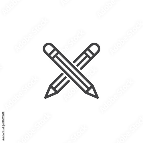 Crossed pencils line icon, outline vector sign, linear style pictogram isolated on white. Design symbol, logo illustration. Editable stroke