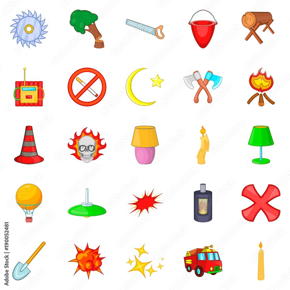 Fire safety icons set, cartoon style Fire safety icons set, cartoon style