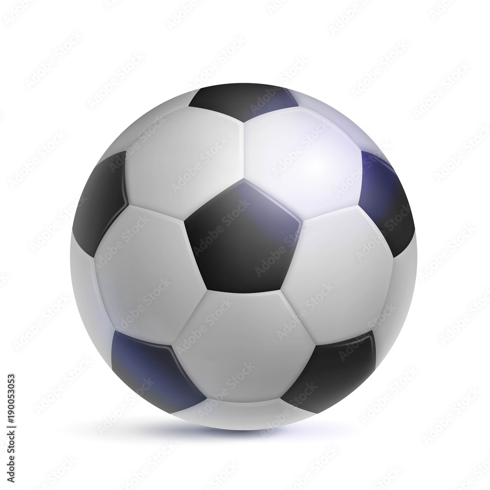Soccer ball, realistic, isolated. Image of sports equipment for football players, fans and amateurs. Vector illustration of modern detailed football.