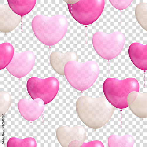 Heart shaped balloons transparent background seamless . Heart shaped balloons on a transparent background seamless for designers and illustrators. Gasbags template as a vector illustration