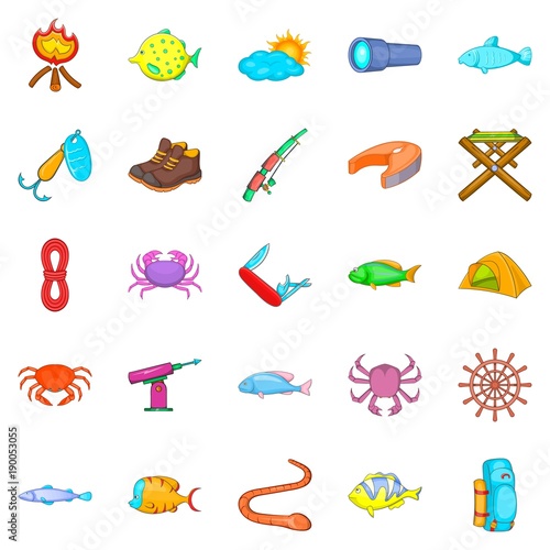 Fish icons set, cartoon style