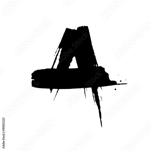 Letter A. Handwritten by dry brush. Rough strokes font. Vector illustration. Grunge style elegant alphabet.