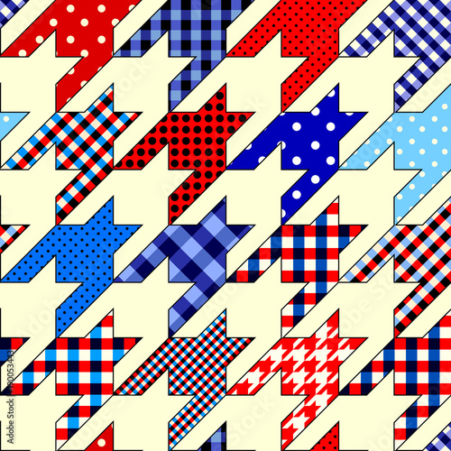 Seamless background pattern. Geometrical Hounds-tooth pattern in a patchwork style.