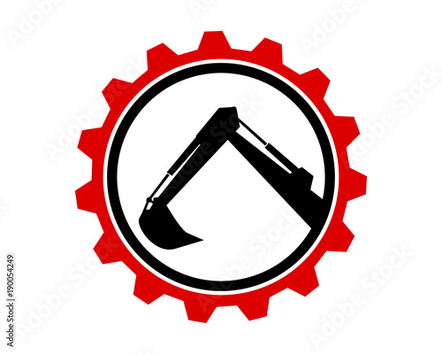 droplet gear excavator circle red excavation machinery heavy image vector icon logo silhouette