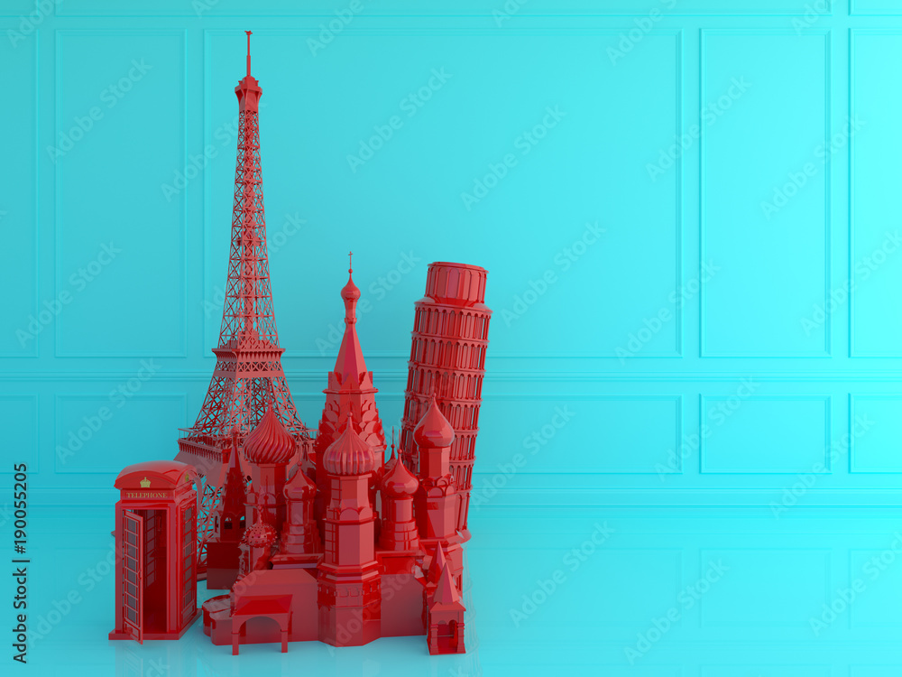 Fototapeta Red europe landmark  .  Love travel Europe concept.3d render
