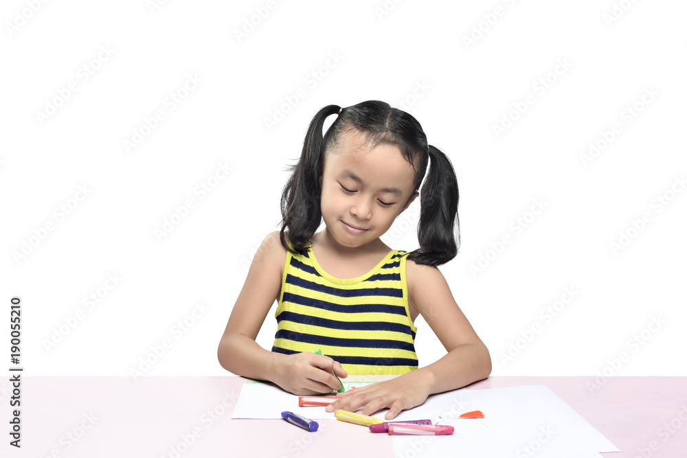 Cute asian little girl drawing on the table Cute asian little girl drawing on the table