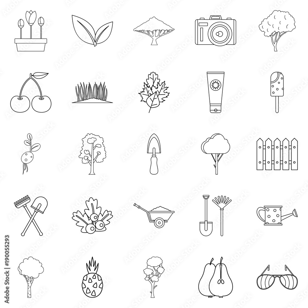Blossom icons set, outline style