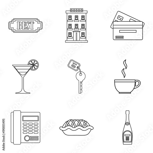 Rent a room icons set, outline style
