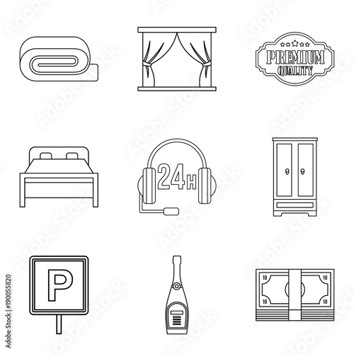 Hotel service icons set, outline style