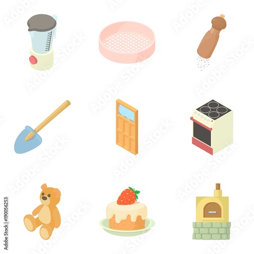 Home life icons set, cartoon style