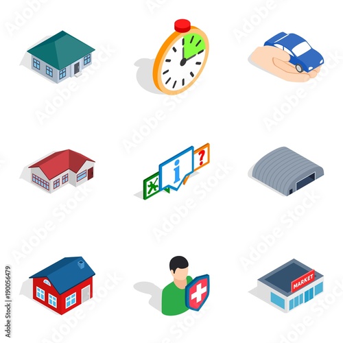 Everyday life icons set, isometric style