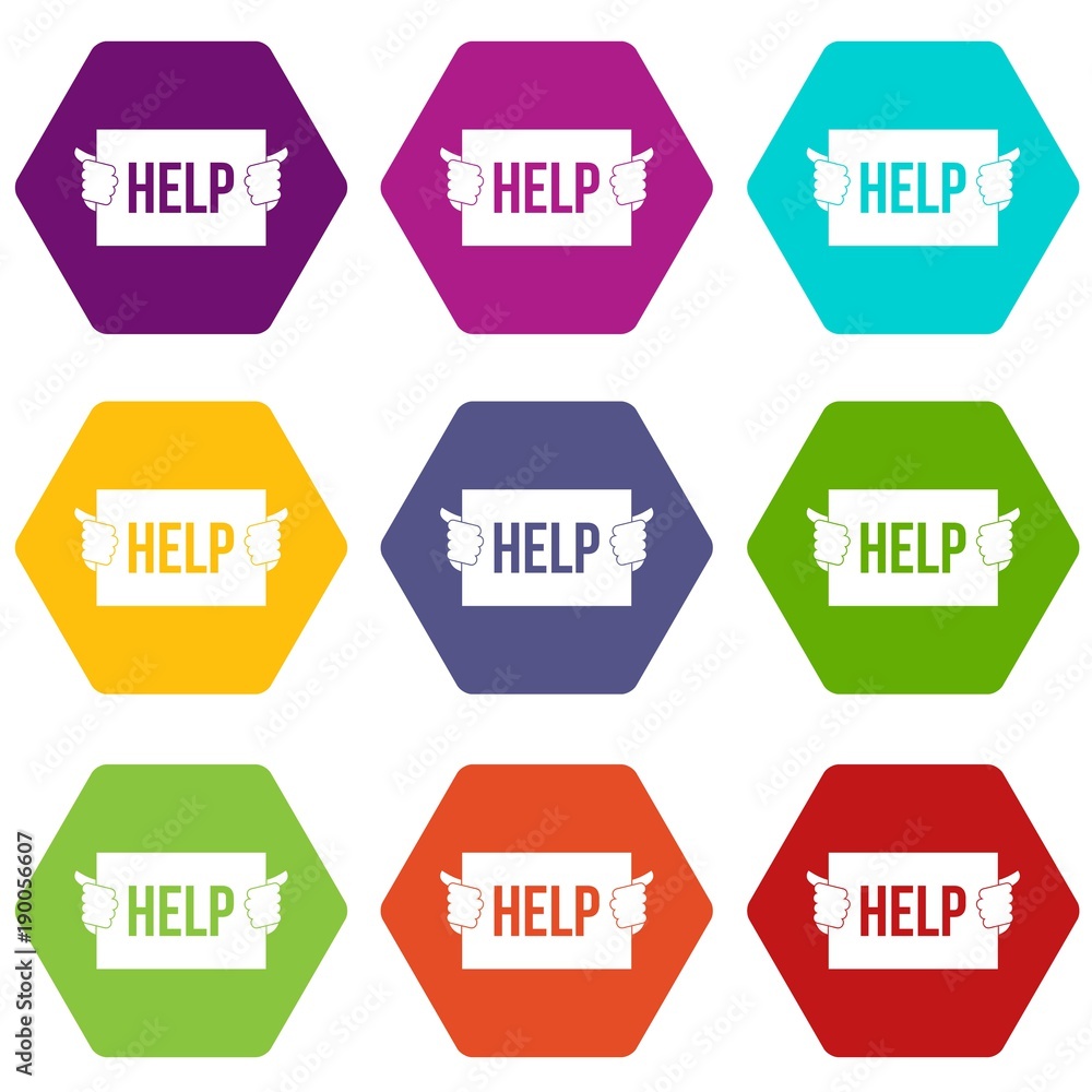 Help icon set color hexahedron Help icon set color hexahedron