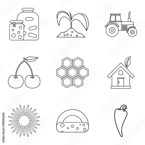 Members of household icons set, outline style