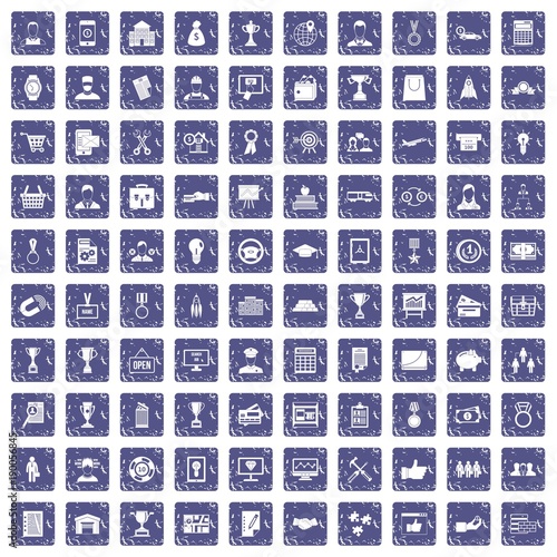 100 business career icons set grunge sapphire