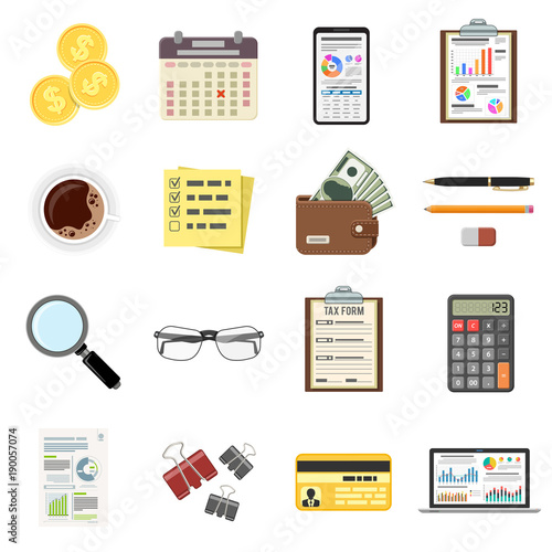 Set Auditing, Tax Process, Accounting Icons