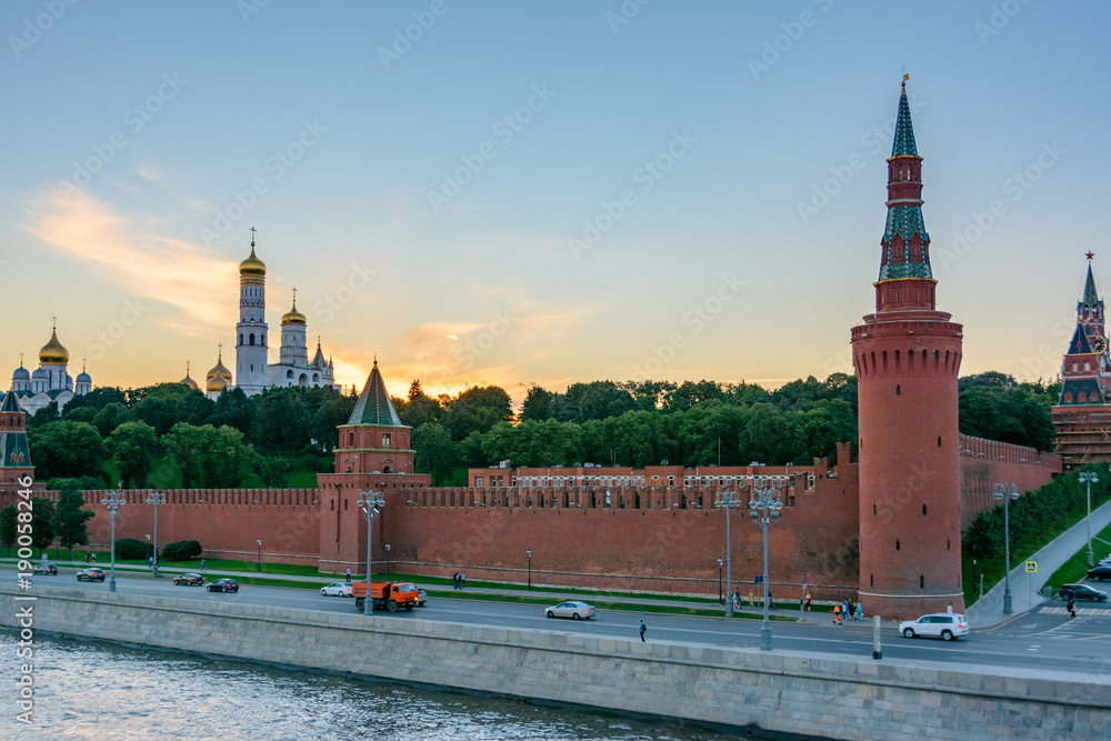 A view of the Kremlin embankment and the walls of the Moscow Kremlin. Russia Moscow