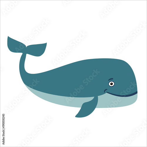 The blue whale in cartoon style isolated on white background