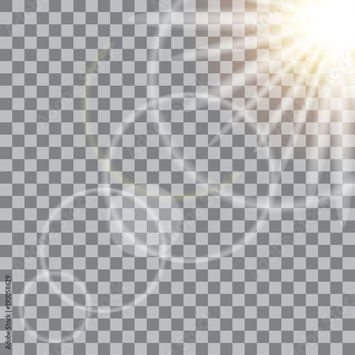 Glow sun light effect on transparent background. Vector