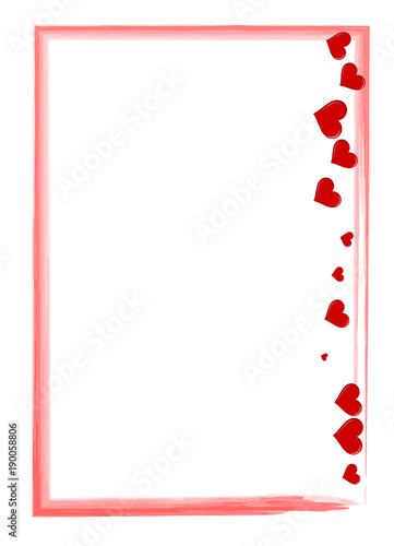roter Rahmen mit Herzen und Pinselstrich Liebesbrief