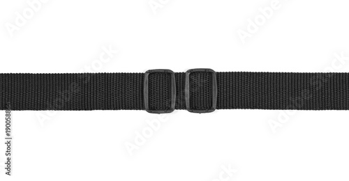 Black nylon fastening belt, strap isolated on white background photo