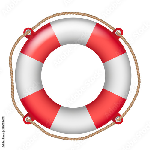 Vector shiny realistic life buoy with rope - assistance or help symbol isolated on white background