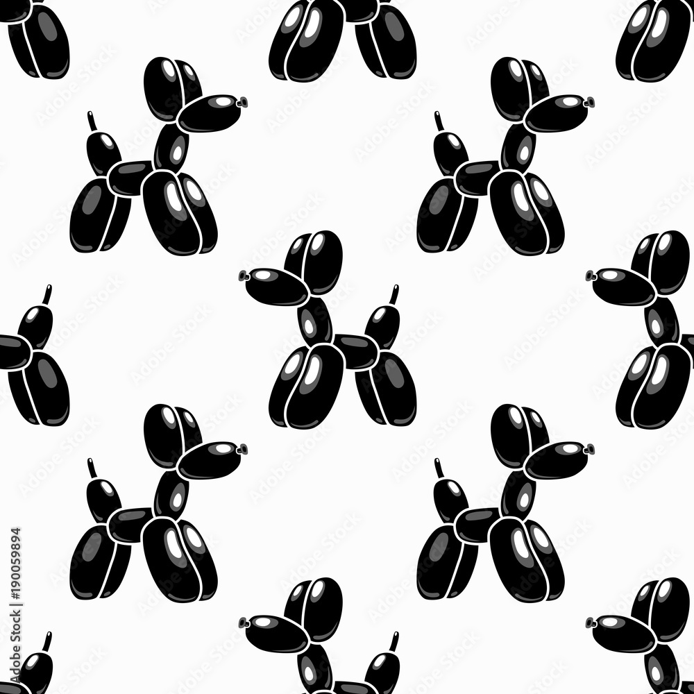 Classic balloon dog. Vector seamless pattern of cute cartoon bubble animal  in black color isolated on white background. Design element for logo, card,  t-shirt print, invitation, accessories Stock Vector | Adobe Stock