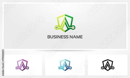 A Letter Shield Nodes Connection Logo