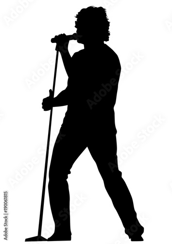 Singer with microphone in rock style on white background