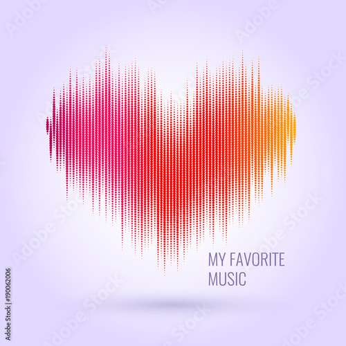 Musical waves in the shape of a heart in the background.