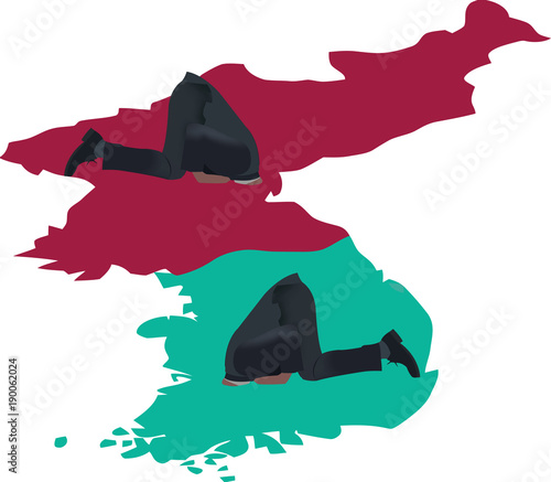 uomo con la testa nascosta nella Corea del Nord e Sud