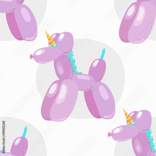 Balloon unicorn. Vector seamless pattern of cute cartoon bubble animal in soft pink color isolated on white background. Design element for wrapping, card, t-shirt print, invitation, accessories