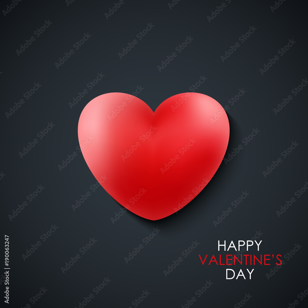 Happy Valentine's Day greeting card with red realistic heart on black background. 14 february holiday greetings. Vector Illustration. Happy Valentine's Day greeting card with red realistic heart on black background. 14 february holiday greetings. Vector Illustration.